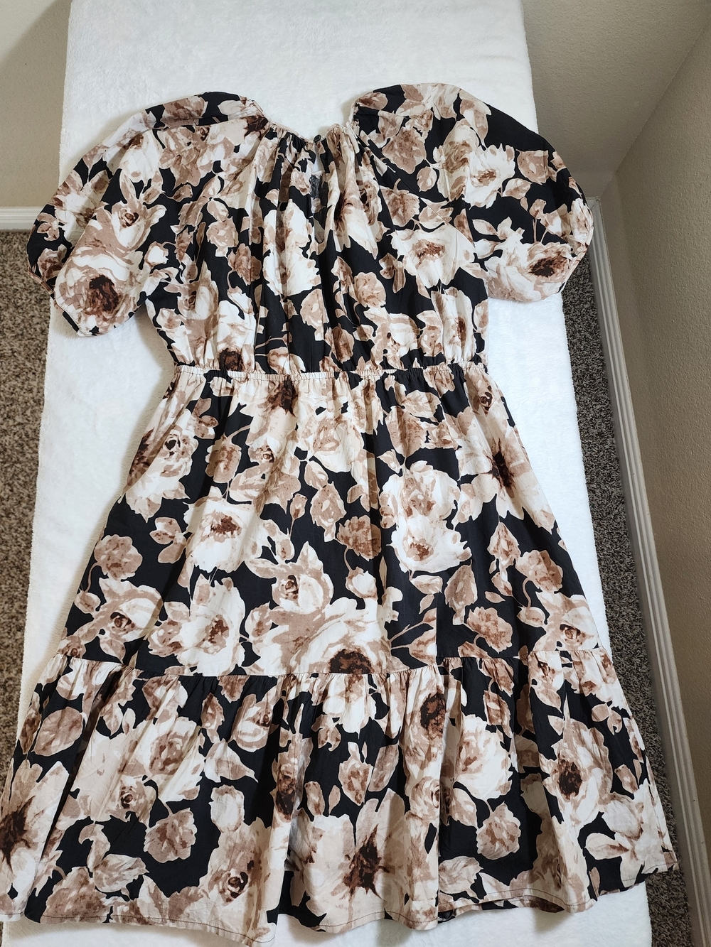 Rails Khloe Dress Sepia Roses Puff Sleeve Mini Medium Cotton Blend - Picture 11 of 13